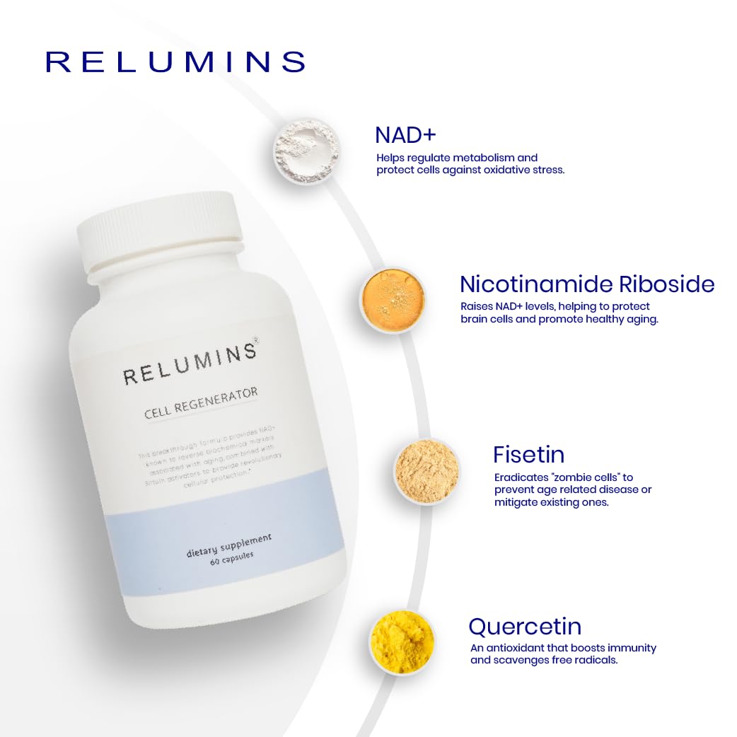 Relumins NAD+ Supplement with Nicotinamide Riboside, Resveratrol, Quercetin, Fisetin & Curcumin – Focus, Vitality, Energy, Balance & Daily Wellness Support – 60 Vegan Capsules ReluminsAu supplements