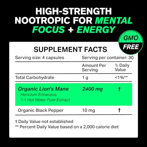 Organic Lions Mane Supplement Capsules 2400 mg - Powerful Nootropic - Helps Maintain VitaRawAu supplements