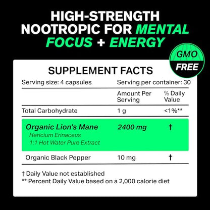 Organic Lions Mane Supplement Capsules 2400 mg - Powerful Nootropic - Helps Maintain VitaRawUS supplements