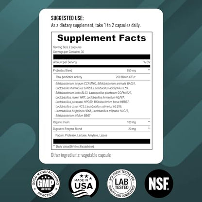 UpNourish Probiotics - 200 Billion CFUs, 15 Strains, Prebiotics & Enzymes - 60 Vegan Cap UpNourishUS supplements
