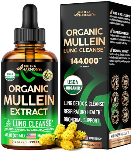 USDA Organic Mullein Drops for Lungs - Mullein Leaf Extract Supplement - Made in USA NUTRAHARMONYAu supplements