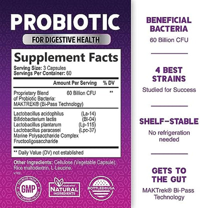 Probiotics, 60 Billion CFU per Serving, Probiotic with Prebiotics for Digestive & Immune Health Nature's NutritionUS supplements