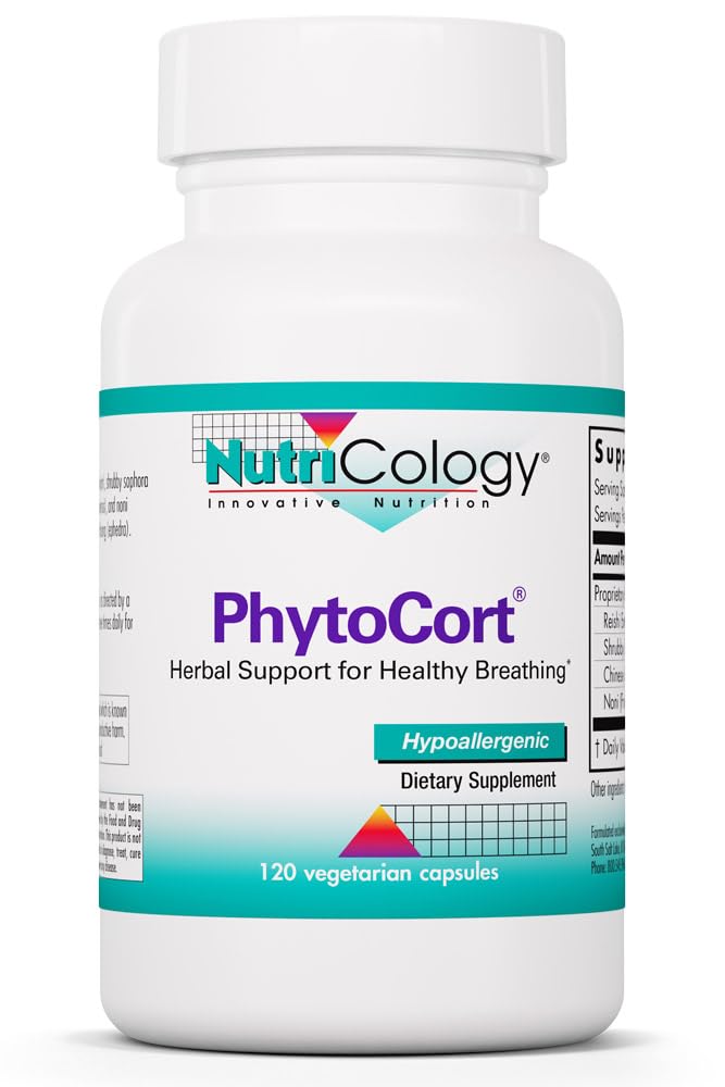 Nutricology PhytoCort Supplement - Respiratory Support, Lung Health, Lung Detox, Lung Cleanse, Healthy Breathing, Herbal Support, Reishi, Licorice, Noni, Vegetarian Capsules - 120 Count NutricologyAu supplements