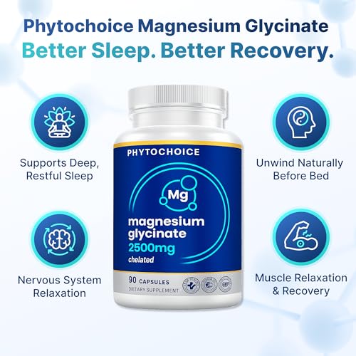 Magnesium for Sleep & Recovery – High Potency 2500mg Magnesium Glycinate for Men & Women, Chelated for High Absorption, Supports Deep Rest, Nerve & Muscle Recovery, Made in USA, 1 Month Supply PHYTOCHOICEAu supplements