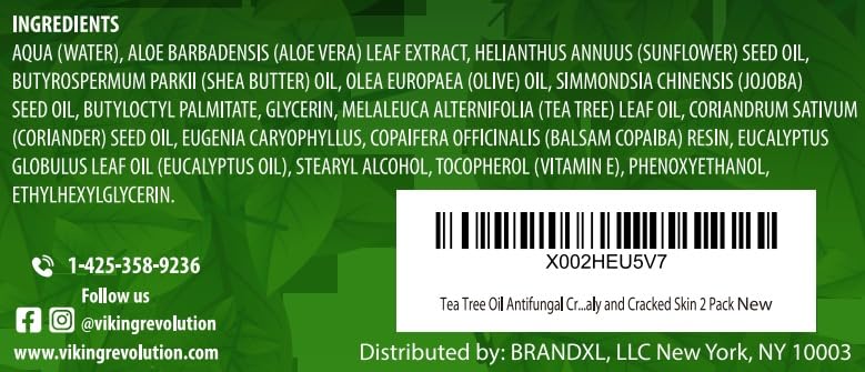 Viking Revolution Tea Tree Oil Cream - Super Balm Athletes Foot Cream - for Eczema Viking RevolutionUS supplements
