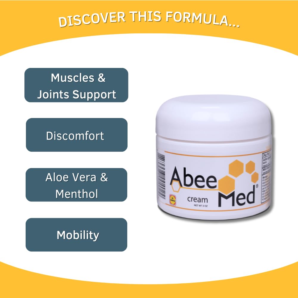 AbeeMed Cream Bee Venom Apitoxin for Aches - Menthol - Histamine DHCL - Bee Polen - Chamomile - Support for Neck and Backache - Supports Joint & Muscle Discomfort - Sprains, Bruises and Strains V2 ABEE MEDAu supplements