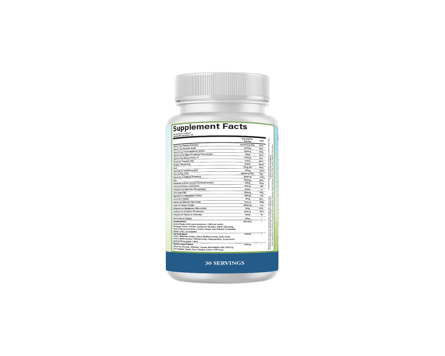 PURE Adult Multivitamin with Vitamins A, C, D3, B12, Minerals, Digestive Enzymes, 90 Capsules, 30 Servings PUREUS supplements