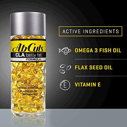 Ab Cuts CLA Belly Fat Formula - 80 Easy-to-Swallow Softgels - Omega 3 Fish Oil, Flaxseed AbCutsUS supplements