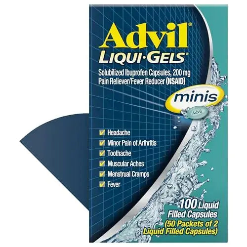 Advil Liqui-Gels minis Pain Reliever and Fever Reducer, Pain Medicine for Adults with Ibuprofen 200mg for Pain Relief - 50x2 Liquid Filled Capsules AdvilAu supplements