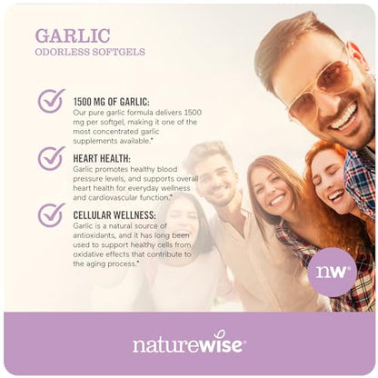 NatureWise Garlic Odorless Softgels 1500mg Support Teeth & Immune System Health NatureWiseUS supplements