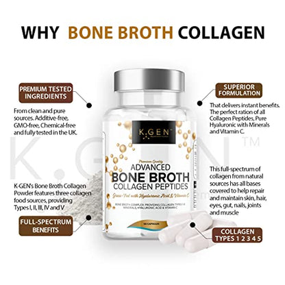 Pure Bone Broth Collagen Supplement Capsules Grass Fed Advanced Blend of Multi Collagen K GEN rejuvenation nutritionUS supplements