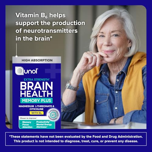 Qunol Brain Health Memory Plus with B6, Magnesium L-Threonate & Citicoline, Clinically Tested Ingredients to Improve Memory, Focus, Attention and Productivity, 90 Count QunolAu supplements