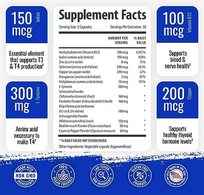 1 Body Thyroid Support Supplement with Iodine - Energy & Focus Support 1 BodyUS supplements