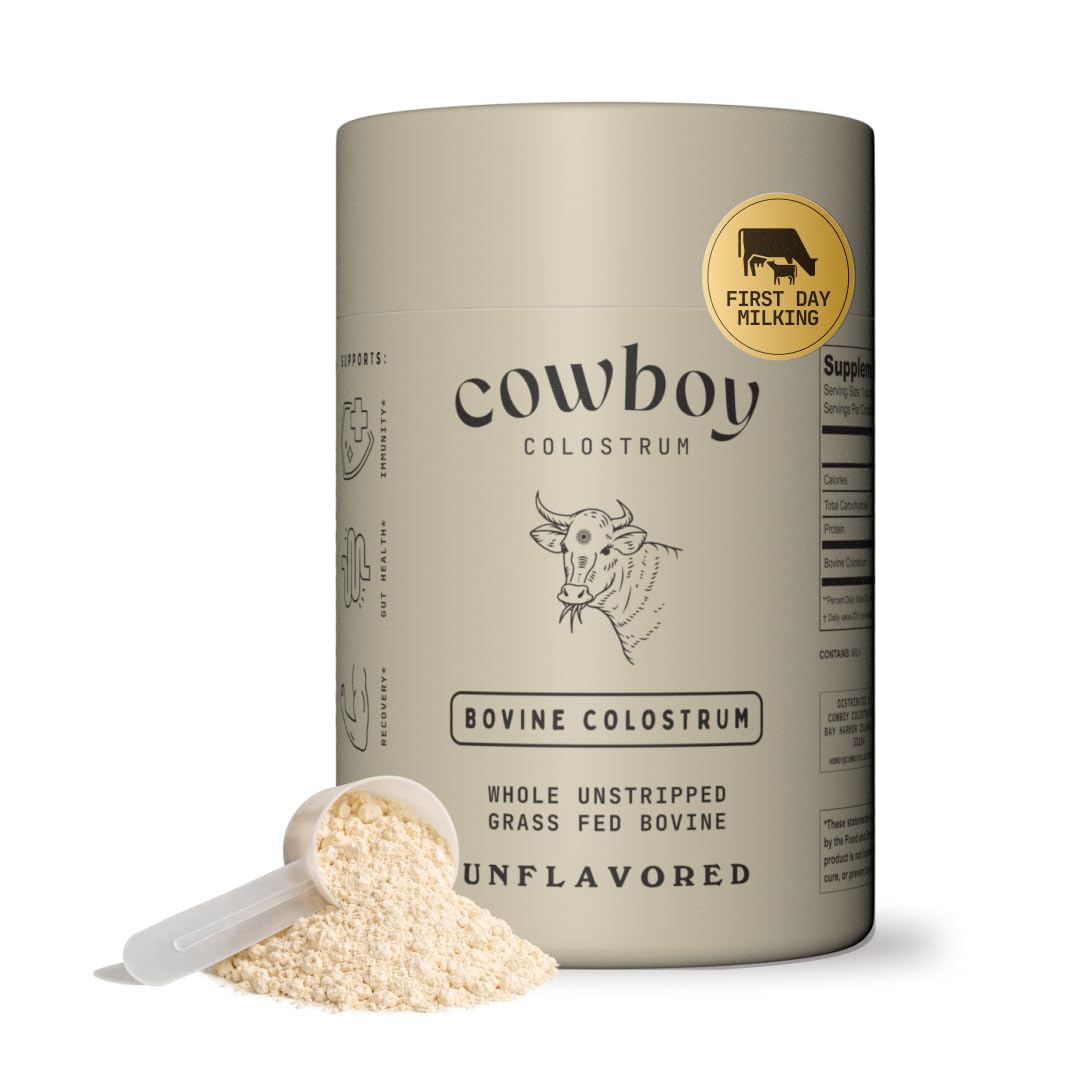 Cowboy - The Exclusive 1st Milking, Whole, Grass Fed Colostrum Supplement for Full Body Health - Bovine Colostrum Powder Packed w/Bioactive Nutrients - Sugar Free (Unflavored, 40 Servings) COWBOY COLOSTRUMAu supplements