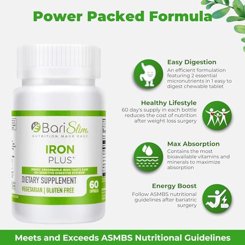 BariSlim Iron Plus Capsules - Formulated for Patients After Weight Loss Surgery Including BariSlimAu supplements