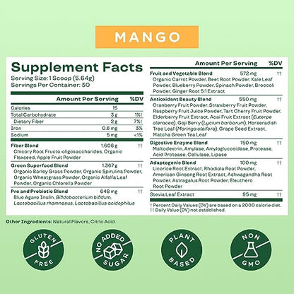 Bloom Nutrition Super Greens Powder Smoothie & Juice Mix (Mango) Bloom NutritionUS supplements