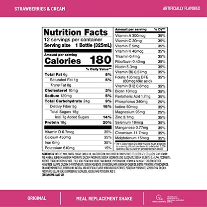 SlimFast Meal Replacement Shake, Original Strawberries & Cream, 10g of Ready to Drink Protein SlimFastUS supplements
