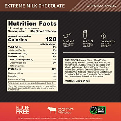 Optimum Nutrition Gold Standard 100% Whey Protein Powder, Extreme Milk Chocolate Optimum NutritionUS supplements