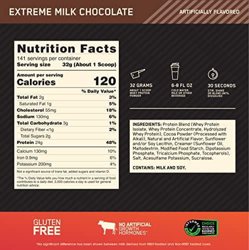 Optimum Nutrition Gold Standard 100% Whey Protein Powder, Extreme Milk Chocolate Optimum NutritionUS supplements