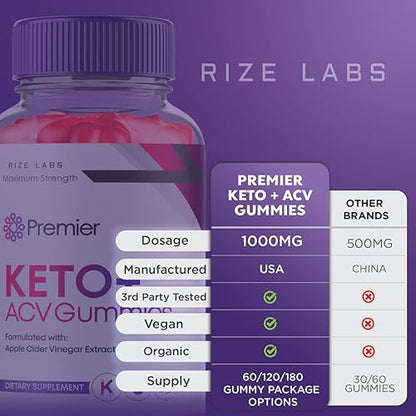 rize labs (3 Pack) Premier Keto ACV Gummies, Premier Keto Gummies for Advanced Weight rize labsUS supplements