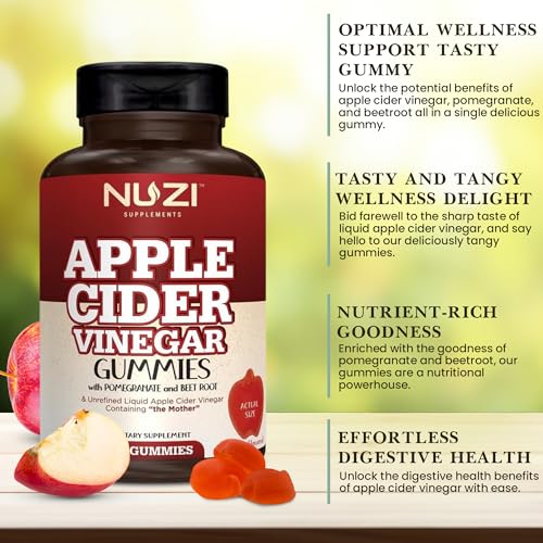 NUZI Apple Cider Vinegar Gummies with Pomegranate & Beetroot | 500 mg | Certified Halal NUZIUS supplements
