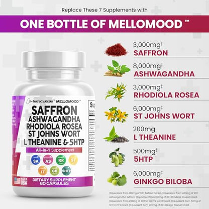 Clean Saffron Supplements with Ashwagandha 8000mg - Mood Support with L-Theanine Clean NutraceuticalsUS supplements