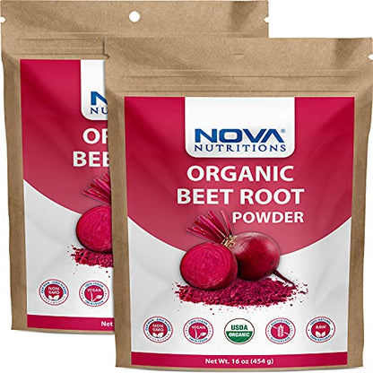 2 Pack - Nova Nutritions Certified Organic Beet Root Powder 16 OZ (454 gm) - Nitric Oxide Nova NutritionsUS supplements