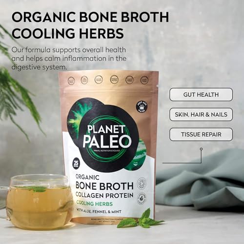 Planet Paleo Organic Bone Broth - Cooling Herbs (450g, 50 Servings) Organic, Grass Fed, High Protein Planet PaleoAu supplements