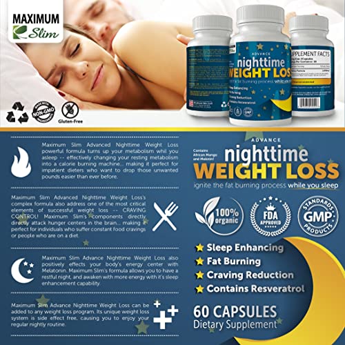 Maximum Slim Advanced Nighttime (Fat Burning) Weight Loss with African Mango, Green Tea Maximum SlimAu supplements