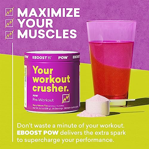 EBOOST POW Natural Pre Workout Powder - 20 Servings - Berry Melon Fizz - Pre Workout EBOOSTUS supplements