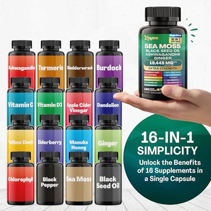 Sea Moss 7000mg Black Seed Oil 4000mg Ashwagandha 2000mg Turmeric 2000mg ZoyavaUS supplements