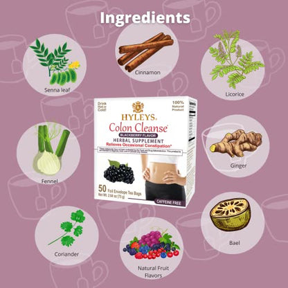 Hyleys Colon Cleanse Tea Blackberry Flavor - 50 Tea Bags (6 Pack - 300 Tea Bags Total) HYLEYSUS supplements