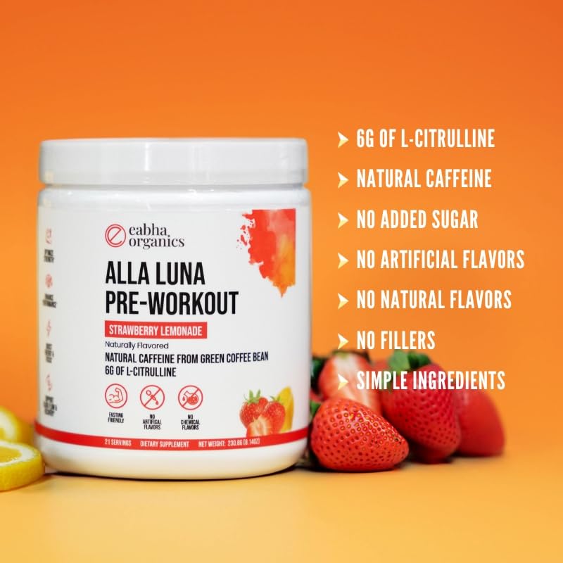 Eabha Organics Alla Luna Pre-Workout - Strawberry Lemonade - to Support Energy, Focus Eabha OrganicsAu supplements