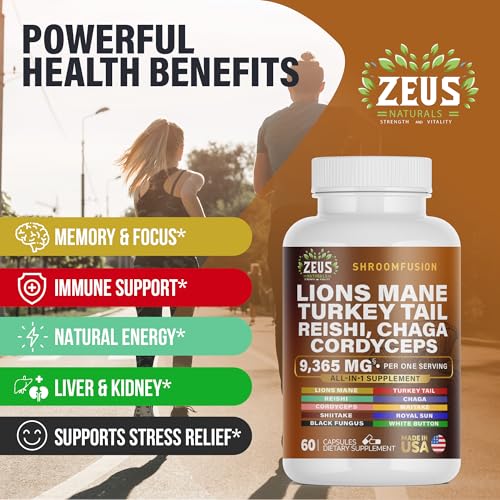 Zeus Naturals Lions Mane Capsules, Mushroom Supplement with Turkey Tail, Cordyceps Zeus NaturalsUS supplements