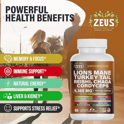 Zeus Naturals Lions Mane Capsules, Mushroom Supplement with Turkey Tail, Cordyceps Zeus NaturalsUS supplements