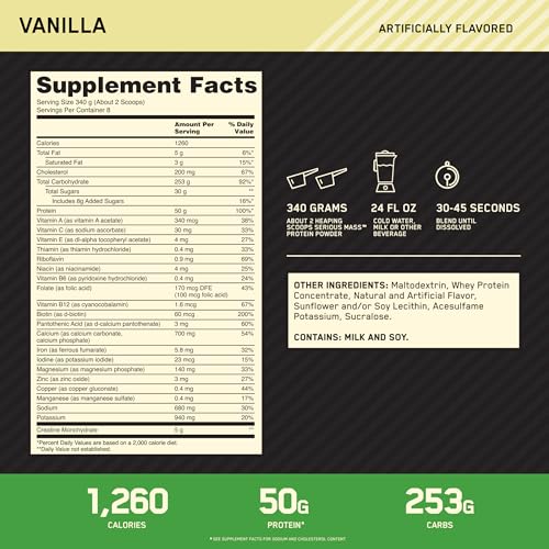 Optimum Nutrition Serious Mass, Weight Gainer Protein Powder, with Added Immune Supp Optimum NutritionUS supplements