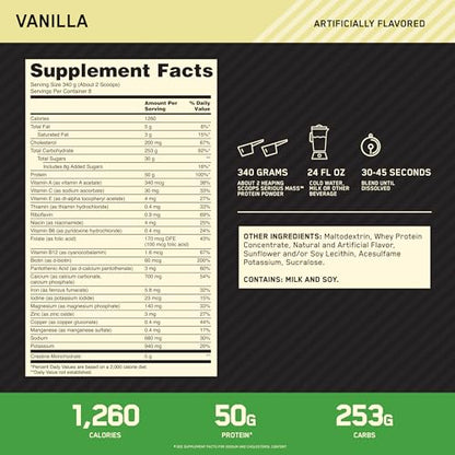 Optimum Nutrition Serious Mass, Weight Gainer Protein Powder, with Added Immune Supp Optimum NutritionUS supplements