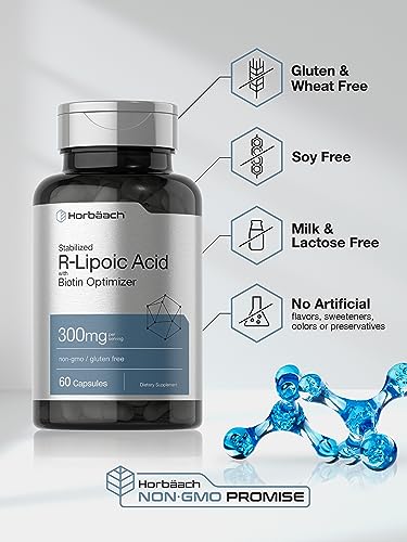 Stabilized R-Lipoic Acid 300mg | 60 Capsules | with Biotin Optimizer | Non-GMO, Gluten HorbäachAu supplements