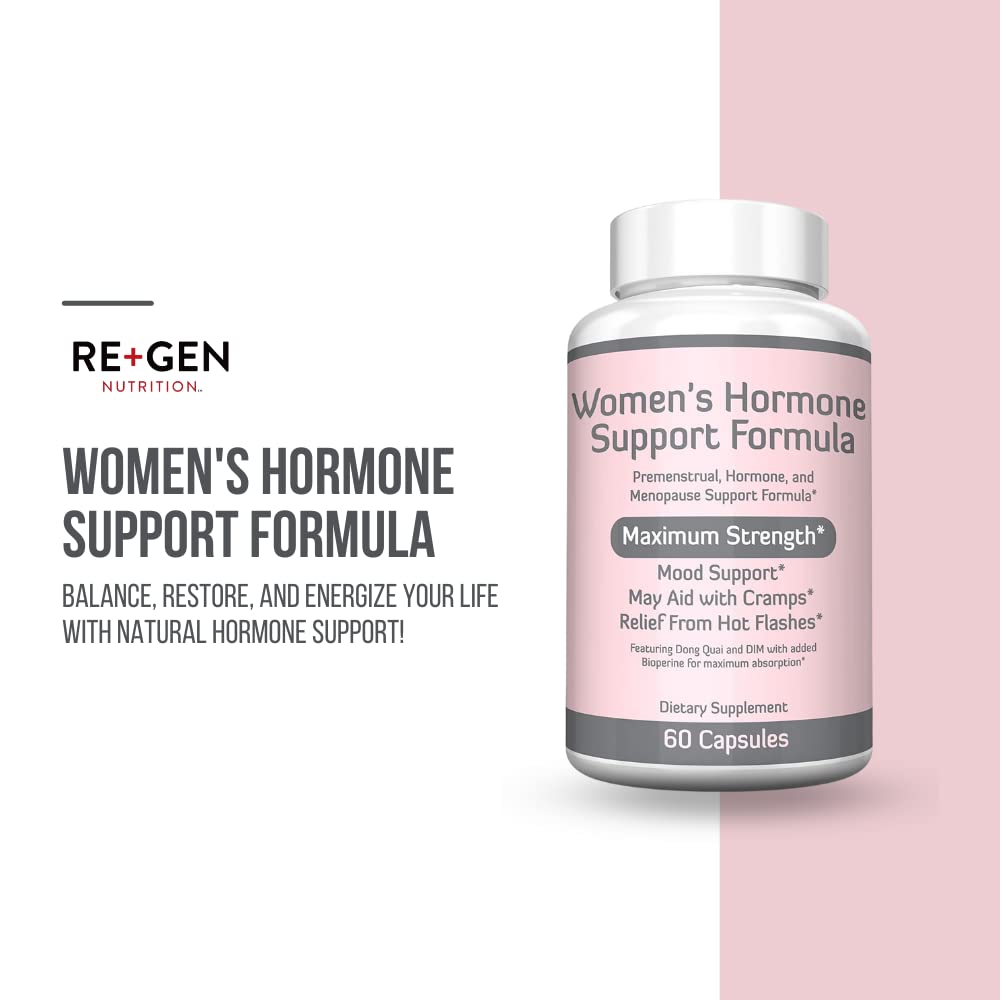 Re+Gen Nutrition Women's Hormone Balance Support, Supplement with Vitamin E, Dong Quai, and DIM 200mg with BioPerine, PMS, Hot Flashes, Mood Swings, Night Sweats Support, 60 Capsules, 2 Month Supply Re+Gen NutritionAu supplements