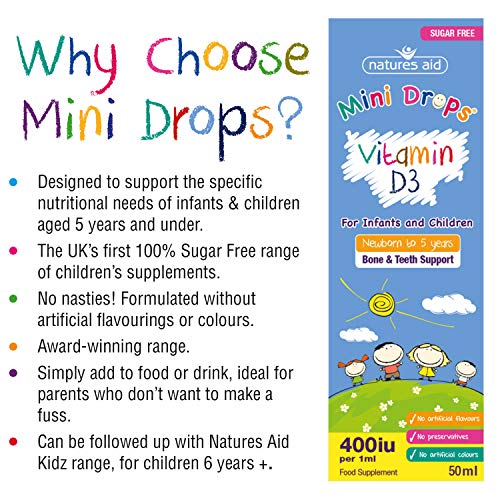 Natures Aid Vitamin D3 Mini Drops for Infants and Children, Sugar Free, 50ml natures aidUS supplements