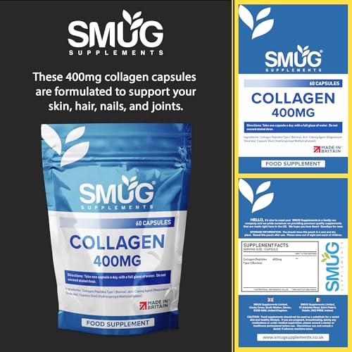 SMUG Supplements Collagen Capsules - 60 High Strength 400mg Pills - Promotes Healthy Skin SMUG SupplementsUS supplements