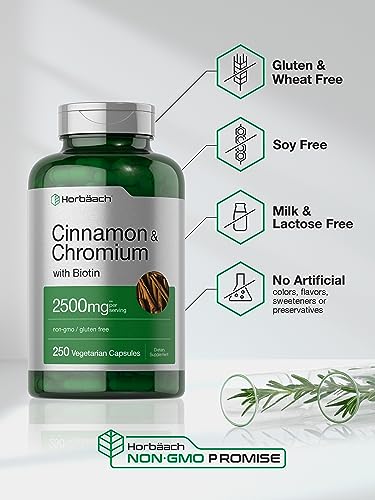 Cinnamon with Chromium Picolinate 2500mg | 250 Capsules | Plus Biotin | Vegetarian HorbäachAu supplements
