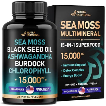 Irish Sea Moss | Black Seed Oil | Ashwagandha | Burdock | Chlorophyll | Supergreens NUTRAHARMONYUS supplements