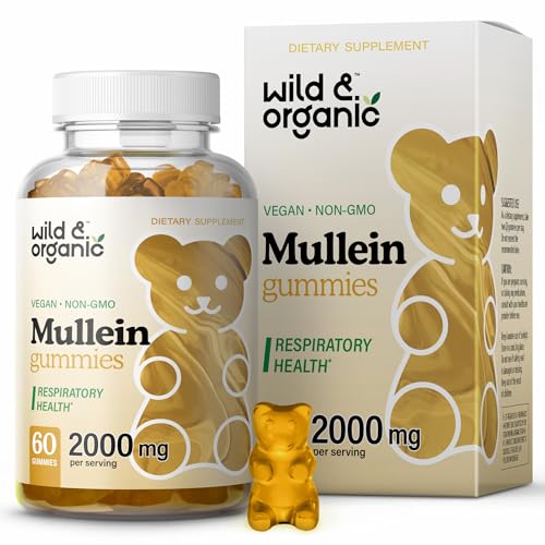 Wild & Organic Mullein Gummies - Daily Dietary Supplement for Respiratory, Digestive Wild & OrganicUS supplements