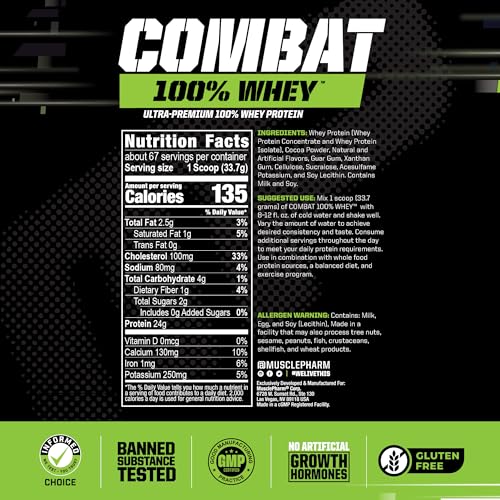 MusclePharm Combat 100% Whey, Chocolate Milk - 5 lb Protein Powder - Gluten Free Muscle PharmUS supplements