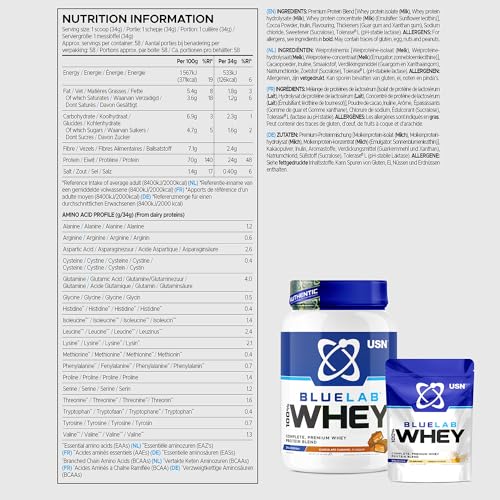 USN Blue Lab Whey Protein Powder: Chocolate Caramel - Whey Protein 2kg - Post-Workout USNAu supplements