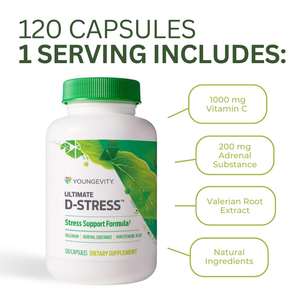 Youngevity Ultimate D-Stress™ – Natural Stress Relief Supplement with Magnesium, Valerian Root Extract, and B Vitamins – Supports Adrenal Health and Nervous System – 120 Capsules (Pack of 1) YoungevityAu supplements