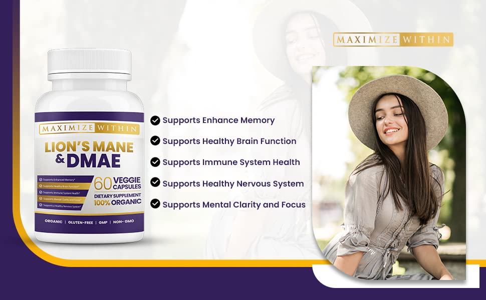 Lion's Mane & DMAE Capsules: Enhance Memory, Boost Mental Clarity Maximum SlimUS supplements