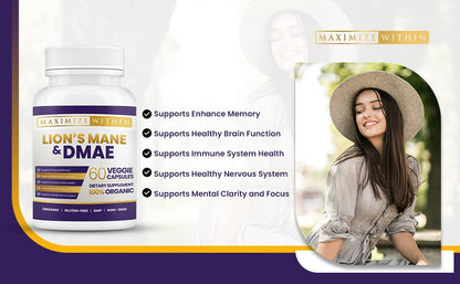 Lion's Mane & DMAE Capsules: Enhance Memory, Boost Mental Clarity Maximum SlimUS supplements