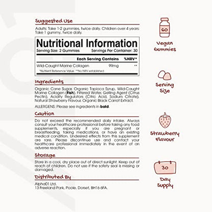 Marine Collagen Gummies - Wild-Caught Marine - Tapioca Based - High Potency Hydrolysed Marine Collagen Gummies ALPHA01US supplements